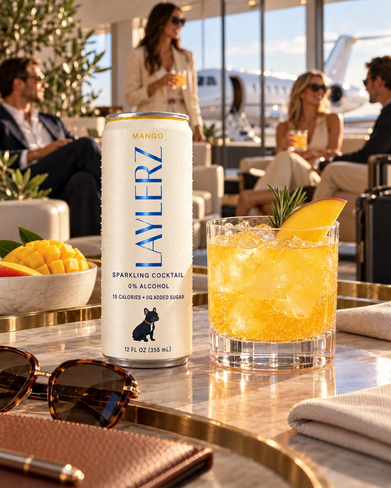 LAYLERZ Mango can and cocktail with a private jet